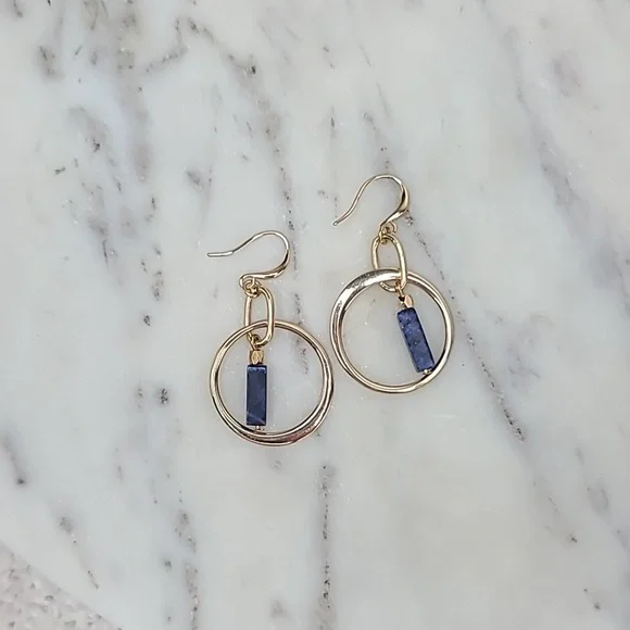 Banana Republic Lapis Lazuli/Gold Hoop Dangle Hook Earrings - Picture 11 of 17